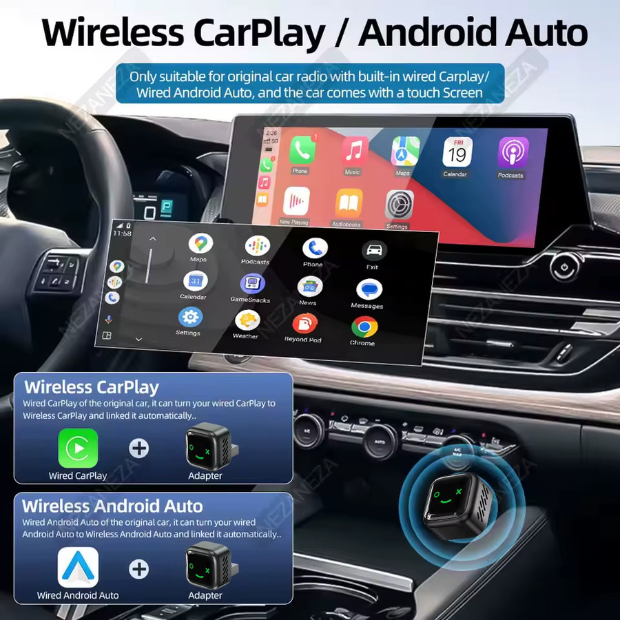 WOOBOOBOX 2in1 AI Smart Box Wireless Adapter für CarPlay und Android Auto, Schwarz, kompatibel mit Mercedes-Benz, Hyundai, Toyota, MG und Skoda - Bild 3
