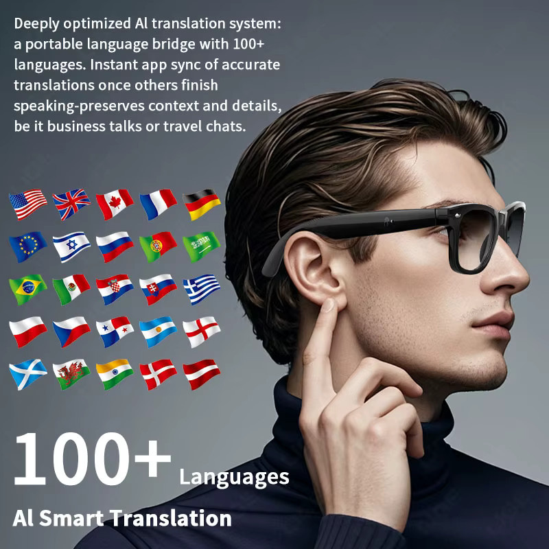 LIGE AI Smart Brille in Schwarz mit Bluetooth, Herzfrequenz-, Blutsauerstoff- und Temperaturmessung sowie Übersetzungsfunktion und Musikwiedergabe - Bild 4