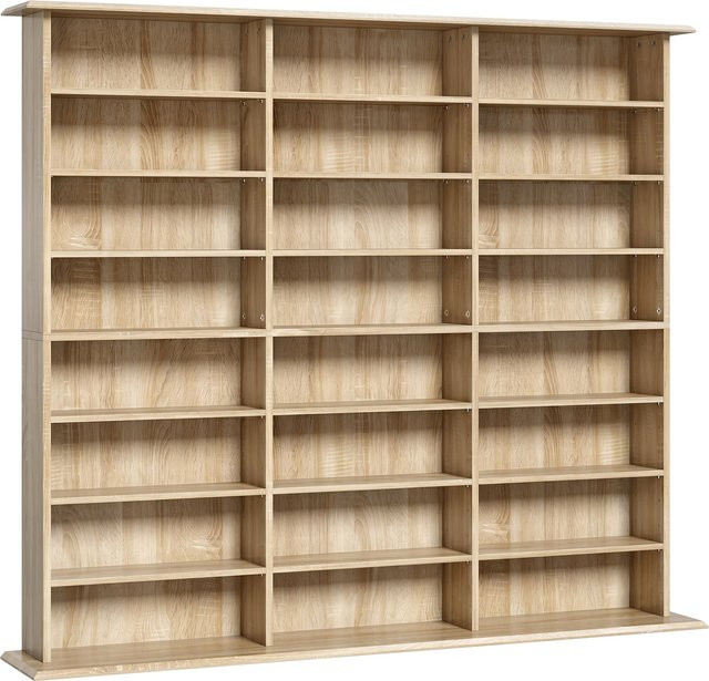 HOMCOM Multimedia-Regal zur Aufbewahrung von CDs und DVDs in Eiche, 24 Fächer mit 18 verstellbaren Böden, B/T/H: 145 x 24 x 126,3 cm - Bild 1
