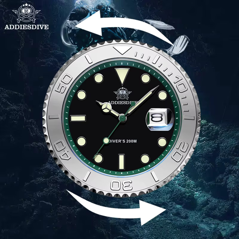 ADDIESDIVE Herren-Taucheruhr, Quarz, Edelstahl, Keramiklünette, 20 ATM, Schwarz - Bild 4
