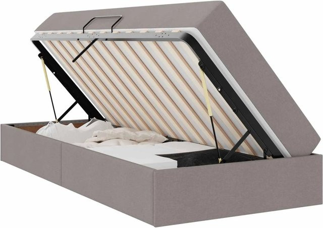 vidaXL Aufbewahrungsbett mit Matratze in Taupe und Grau aus Polyester und Metall, B/T/H: 90 x 200 x 43,5 cm - Bild 1