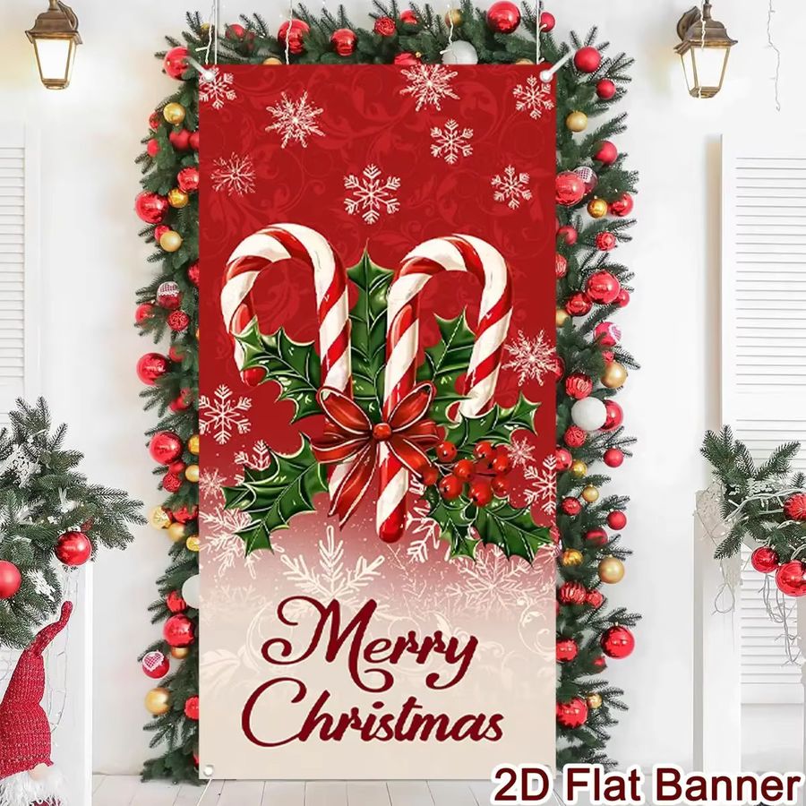 VIKAMA Weihnachts-Türbanner in Rot als hängendes Schild für Veranda und Party-Dekoration - Bild 4