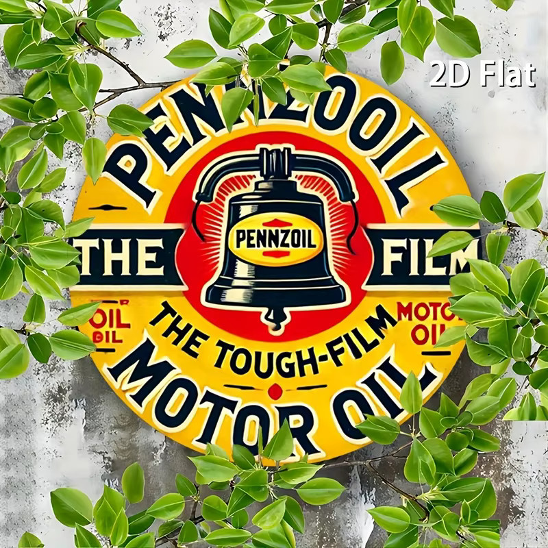 Pennzoil Motor Oil Retro Wandkunst aus Aluminium in Gelb und Rot, Rundes Vintage Metall-Wandschild - Bild 5