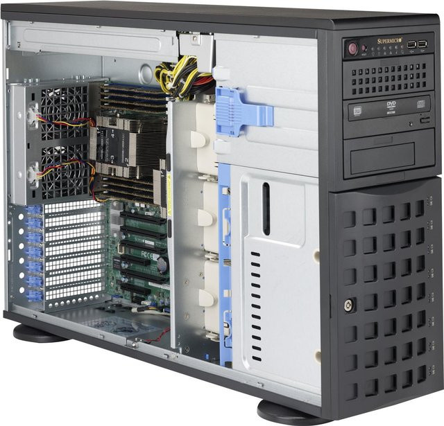 Supermicro SC745 BAC-R1K23B-SQ Tower-Gehäuse in Schwarz mit 4U-Bauform, erweitertem ATX-Format, SATA/SAS-Unterstützung, Hot-Swap-Funktion, 1200 Watt Netzteil und USB-C-Anschluss - Bild 1