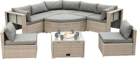 Merxx Gartenmöbelset Rivello in Beige mit 8 Sitzplätzen aus pulverbeschichtetem Stahl und Kunststoffgeflecht inklusive Polsterauflagen - Bild 1