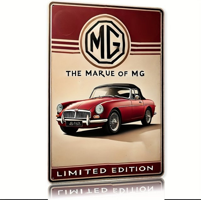 Retro MG Cabrio Blechschild in Kastanienbraun und Cremefarben mit Streifen-Design, Wandkunst aus Metall für dein Zuhause, B/H: 20 x 14 cm - Bild 1