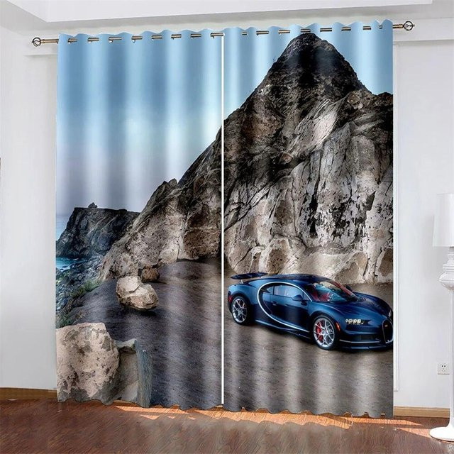 A Family Of Home Textiles 3D-Vorhang mit Sport-Rennwagen-Druck, 2er-Set, halbtransparent, Multicolour, B: 50 cm, H: 130 cm - Bild 1