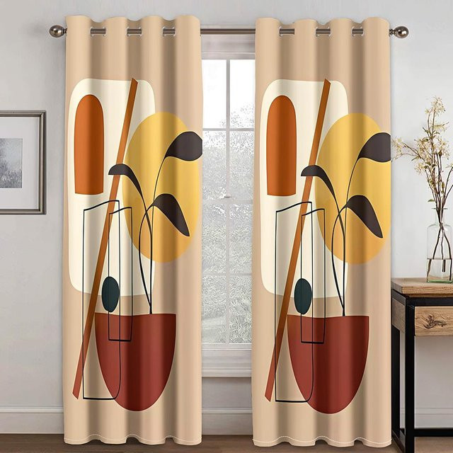 Yiran Furniture Moderne Abstrakte Vorhänge mit Grafikdesign, Bunt, Semi-transparent, 2er-Set, Breite: 65 cm, Höhe: 60 cm - Bild 1