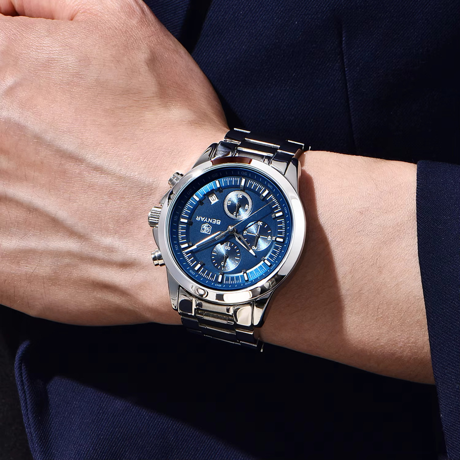 BENYAR Chronograph Armbanduhr, Quarz, Edelstahl, Blau, Herren - Bild 2