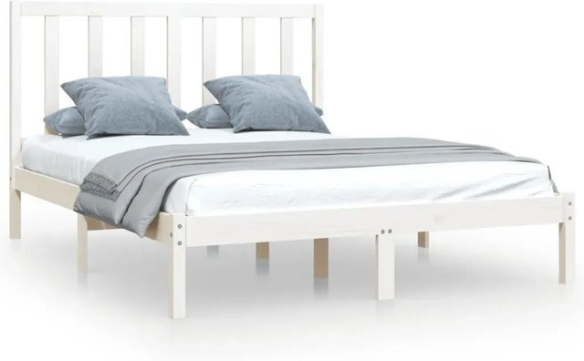 vidaXL Massivholzbett aus Kiefer in Weiß mit rustikaler Optik, B/T/H: 140 x 190 x 145,5 cm - Bild 1