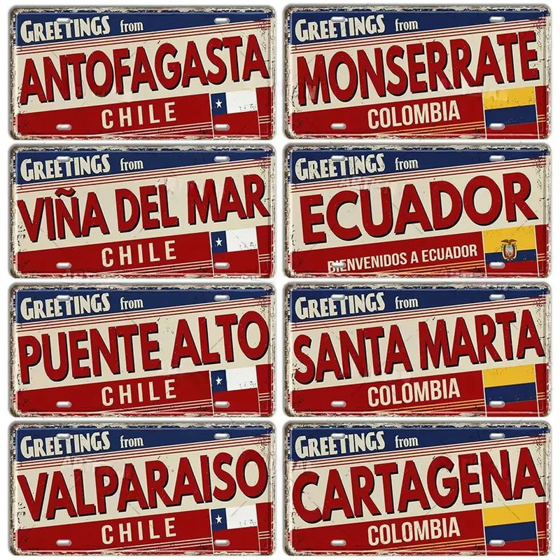 HELLOYOUNG Metallschild mit Südamerika-Motiven Chile Argentinien Ecuador Kolumbien als dekoratives Wandschild im Vintage-Stil, B/H: 30 x 15 cm, mehrfarbig - Bild 2