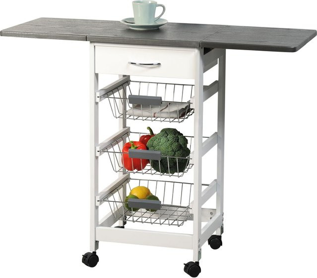 Kesper Küchenwagen mit 2 ausklappbaren Arbeitsplatten in Weiß/Grau - Bild 1