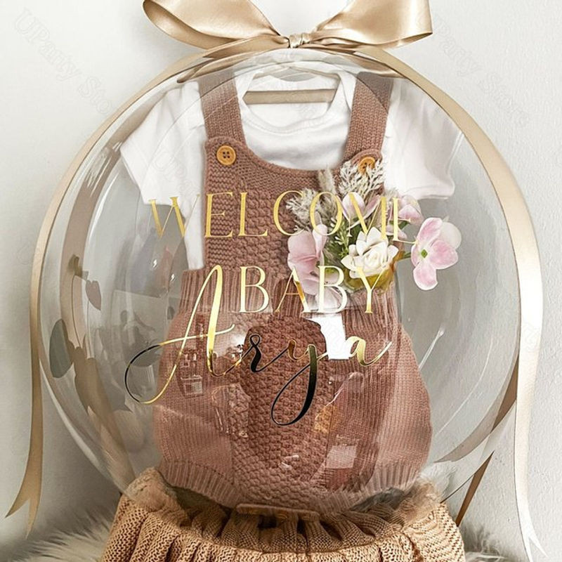 Personalisierte MicroPlush Vinylaufkleber für Luftballons in Transparent, rund, ideal für Babyparty, Geburtstag oder Hochzeit - Bild 1