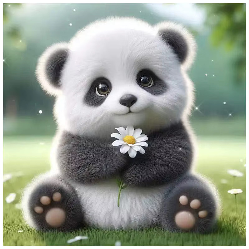 HUACAN 5D-DIY-Diamant-Stickerei-Set Süßer Panda beim Bambus Essen, Mosaikbild auf Leinwand, Full Square, Breite: 20 cm, Höhe: 20 cm - Bild 5