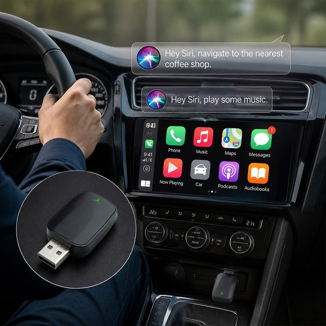 uhulamb Wireless CarPlay und Android Auto Adapter in Schwarz für Toyota und Volvo zur Umwandlung von kabelgebundenem Android Auto auf kabellose Verbindung via USB - Bild 1