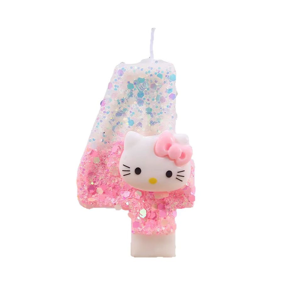 MINISO Digitale Kuchenkerze mit Katzenkopf in Rosa und Weiß mit Pailletten zur Geburtstagsdekoration - Bild 2