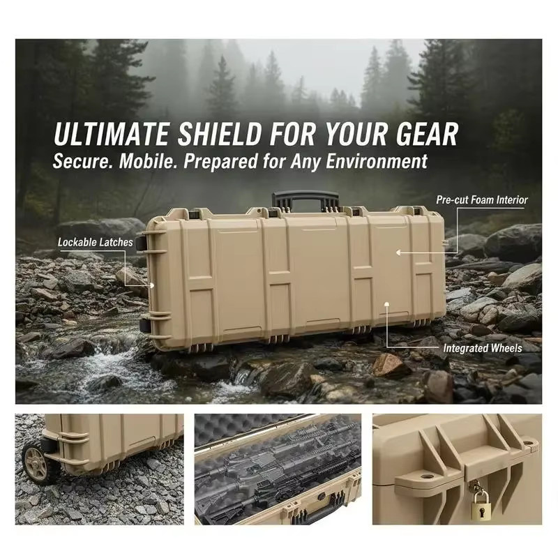 Abschließbarer Hartschalen-Gewehrkoffer mit Rollfunktion und Schaumstoffeinlagen, wasserdicht IP67, Khaki, B/T/H: 108,9 x 39,2 x 15,5 cm - Bild 5