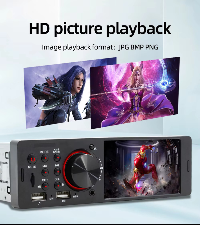 BQCC 1 DIN Autoradio mit 4,1 Zoll Display, Bluetooth, MP5-Player, USB-Ladefunktion und Fernbedienung in Schwarz - Bild 4