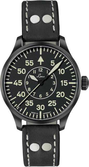 Fliegeruhr BASIS Bielefeld, Automatik, Edelstahl, 39 mm, Leder, Schwarz - Bild 1