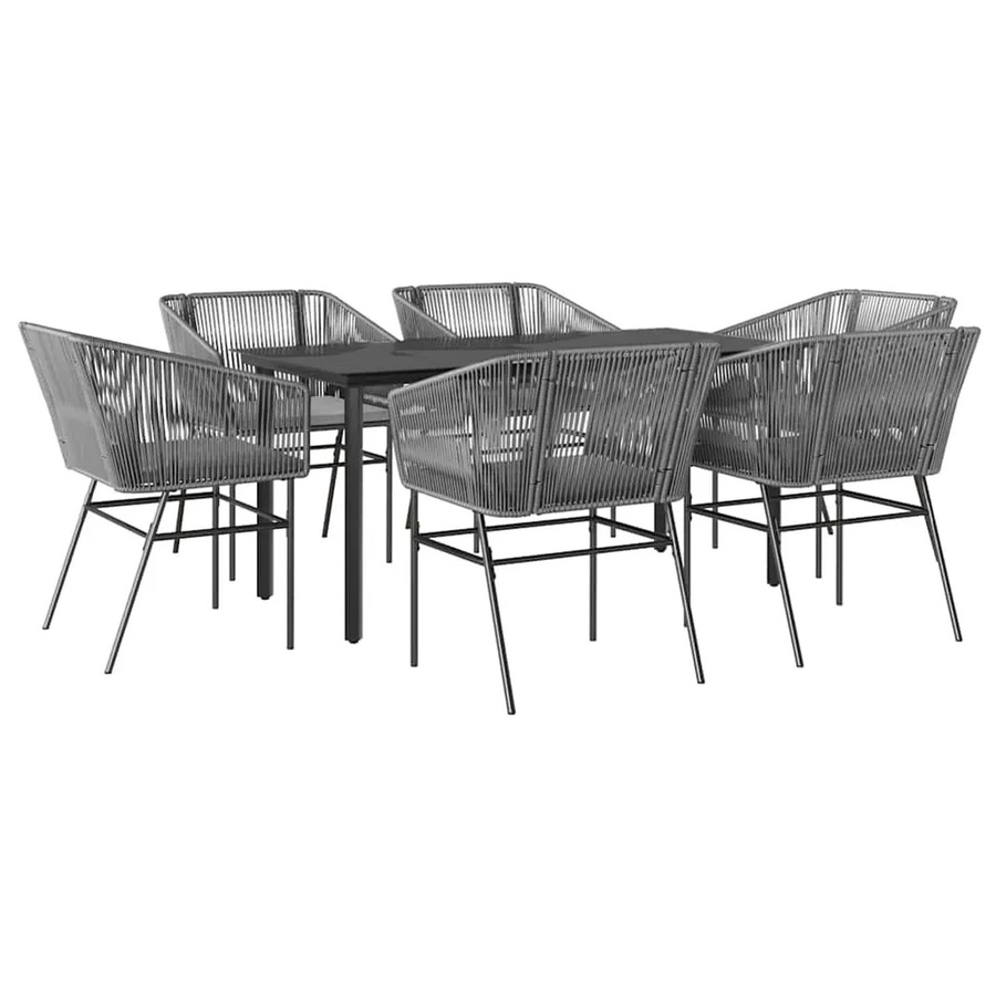vidaXL 7-teilige Garten-Essgruppe aus Poly Rattan mit Glasplatte und Kissen in Grau - Bild 2