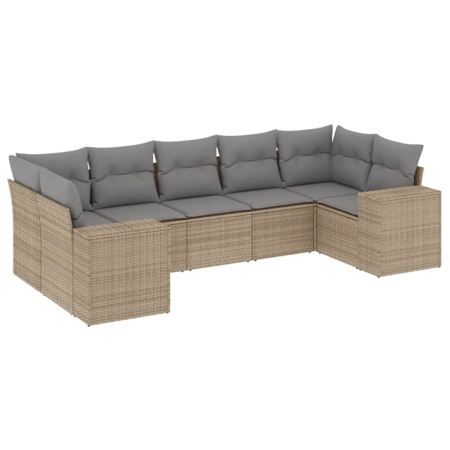 vidaXL 7-teilige Garten-Sofagarnitur in L-Form aus Poly-Rattan in Beige-Grau mit Sitzkissen und Rückenkissen - Bild 2