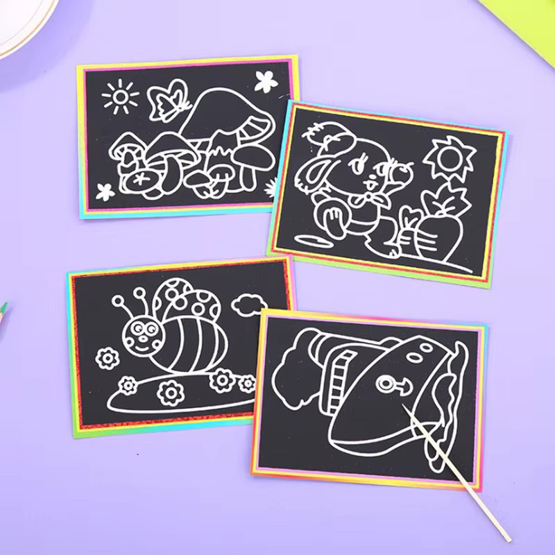 ZYF Regenbogen Kratz-Zeichenpapier Nachfüllpackung, mehrfarbiges DIY-Graffiti-Zubehör für Kinder - Bild 4