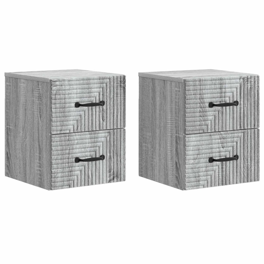 vidaXL Set aus 2 Wandmontierten Nachttischen in Grau Sonoma, Modernes Design für Schlafzimmer und Wohnräume, B/T/H: 34,5 x 33 x 40 cm - Bild 2