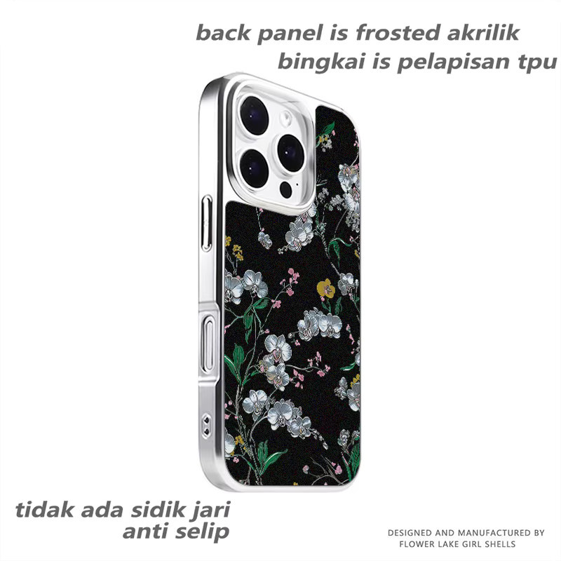 DecoPhone Handyhülle Jade Flower Silver Edge Frosted Anti-Sturz für iPhone 11 bis 17 Pro Max in Schwarz und Silber - Bild 2