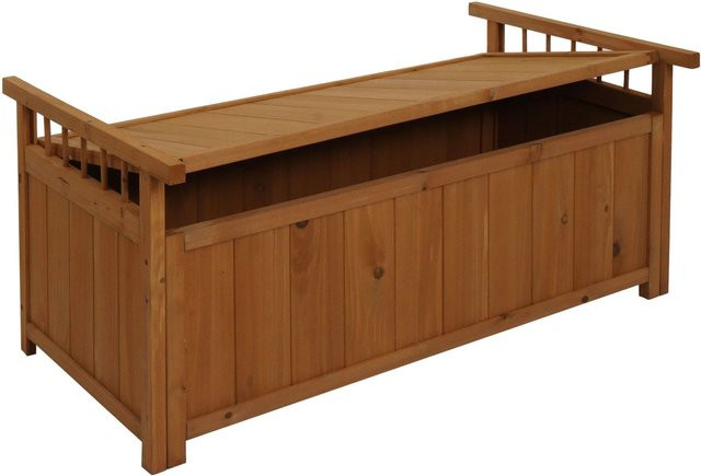 Proregal Aufbewahrungstruhe aus Tannenholz in Natur Braun für Garten Balkon und Terrasse, H x B x T: 53 x 108 x 60 cm - Bild 1