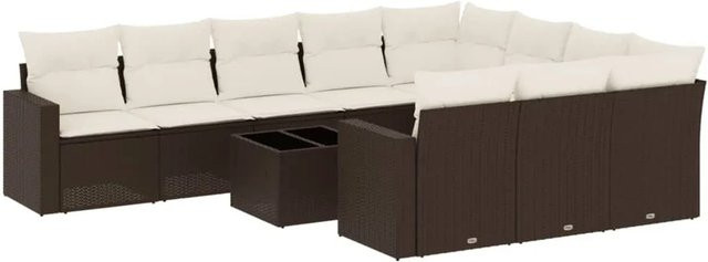 vidaXL 11-teilige Garten-Sofagarnitur aus braunem Poly-Rattan mit Kissen aus Polyester und pulverbeschichtetem Stahl - Bild 1