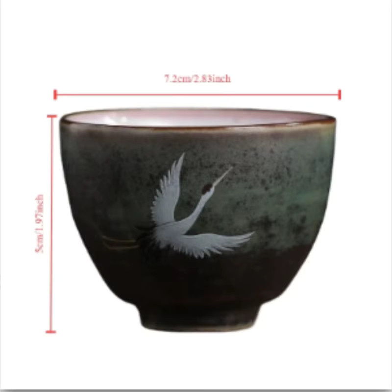 Handgefertigte Teetasse aus Steinzeug im Retro-Stil mit Kranich-Design - Bild 4