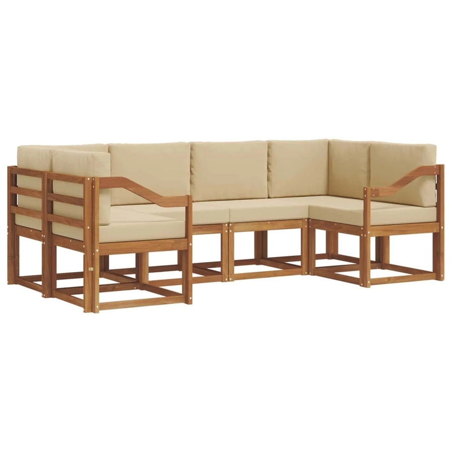 vidaXL Outdoor-Sofagarnitur 6-teilig aus Akazienholz in Natur und Beige mit Kissen und Armlehnen - Bild 2
