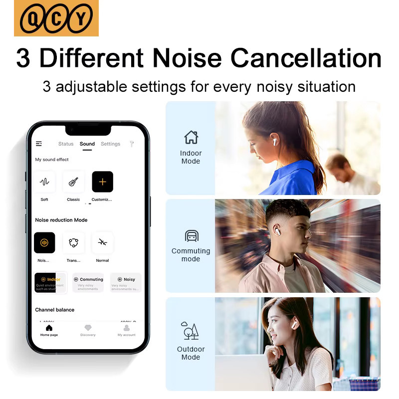QCY HT05 Melobuds ANC Kabellose In-Ear Kopfhörer mit Bluetooth 5.2, 40dB Active Noise Cancelling, 6 Mikrofone für KI-verbesserte Anrufe und Transparenzmodus, Schwarz - Bild 3