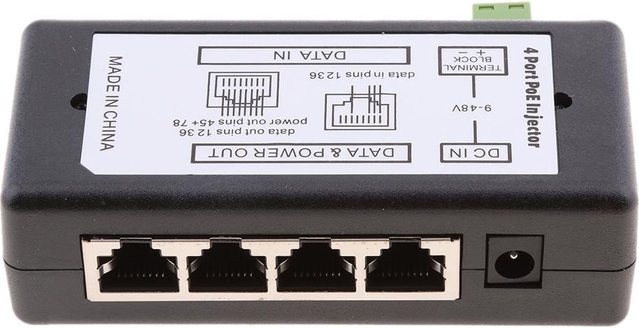 Passiver 4-Port PoE-Injektor Switch 1248V Stromversorgungsmodul über Ethernet in Schwarz - Bild 1