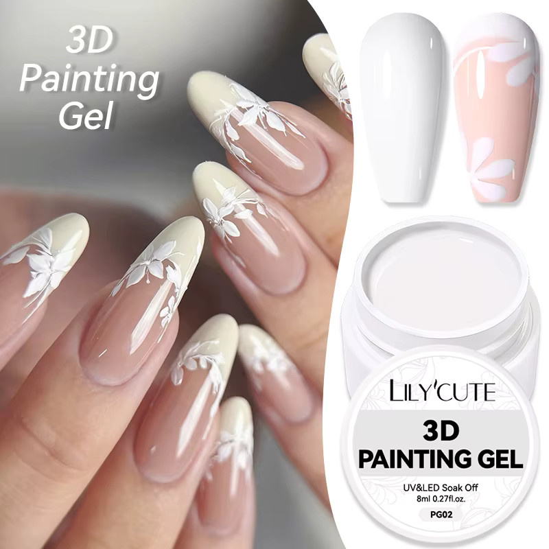 LILYCUTE Nagel Gel, 8 ml, Weiß Schwarz, 3D Malerei, Semi Permanent - Bild 3