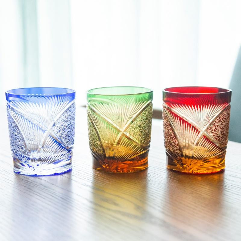 QIEZHI Edo-Kiriko Whiskyglas Tumbler handgemacht, farbig, 240 ml - Bild 2