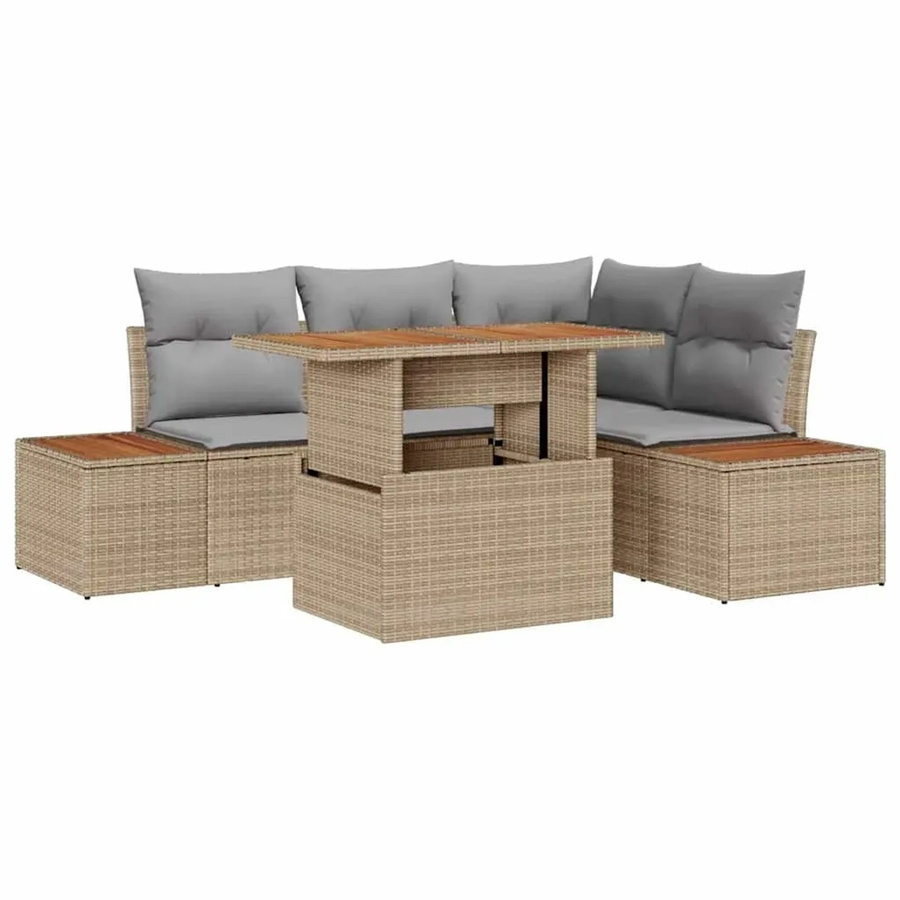 vidaXL 5-tlg. Garten-Sofa-Set in L-Form aus Poly-Rattan mit integriertem Stauraum und Polsterkissen in Beige - Bild 2