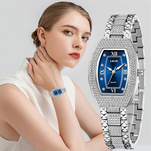 LIGE Armbanduhr Quarz, Edelstahl, Bicolor, Diamant, Blau, Damen - Bild 1