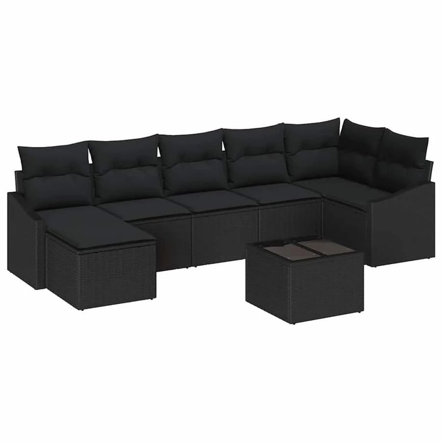 vidaXL Garten-Sofa-Set 8-teilig in Schwarz aus Poly-Rattan mit Polsterung und Tisch - Bild 2