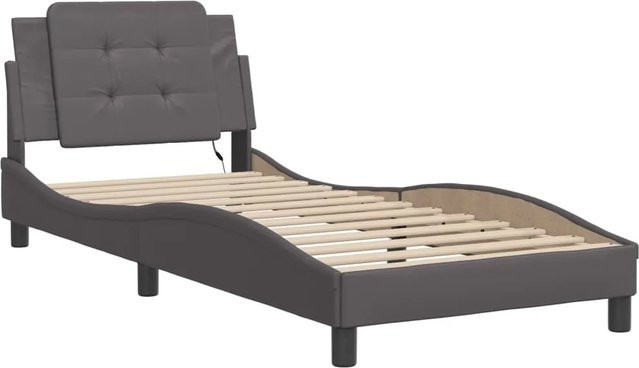 vidaXL Bettgestell Zadar in Grau mit LED-Unterbettbeleuchtung und USB-Ladeport aus Kunstleder, B/T/H: 90 x 190 cm - Bild 1