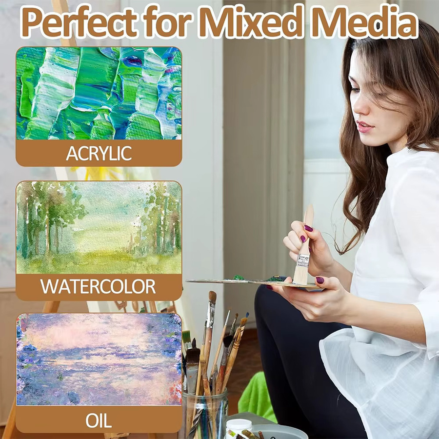 Set aus Kunstpinseln mit kurzem Holzgriff und Schweineborsten in Multicolour für Aquarell, Wandgestaltung und Reinigung - Bild 2