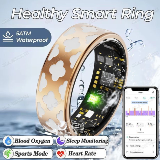 Ola Esporte Smart Ring für Damen in Gold mit Herzfrequenz-, Schlaf- und Blutsauerstoffüberwachung sowie Anruffunktion und Wasserfestigkeit - Bild 1