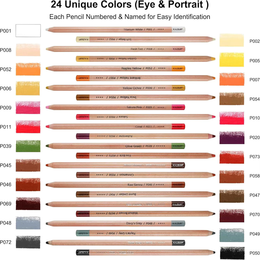 KALOUR Pro Pastellkreide-Buntstifte Porträtset mit 24 Farben in Multicolour zum Zeichnen, Skizzieren und Schattieren - Bild 2
