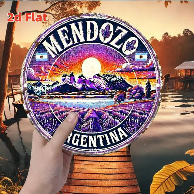 Potdemiel Metall Blechschild Wanddekoration Mendoza Argentinien Vintage Berglandschaft Rund, Durchmesser: 20 cm, Mehrfarbig - Bild 1