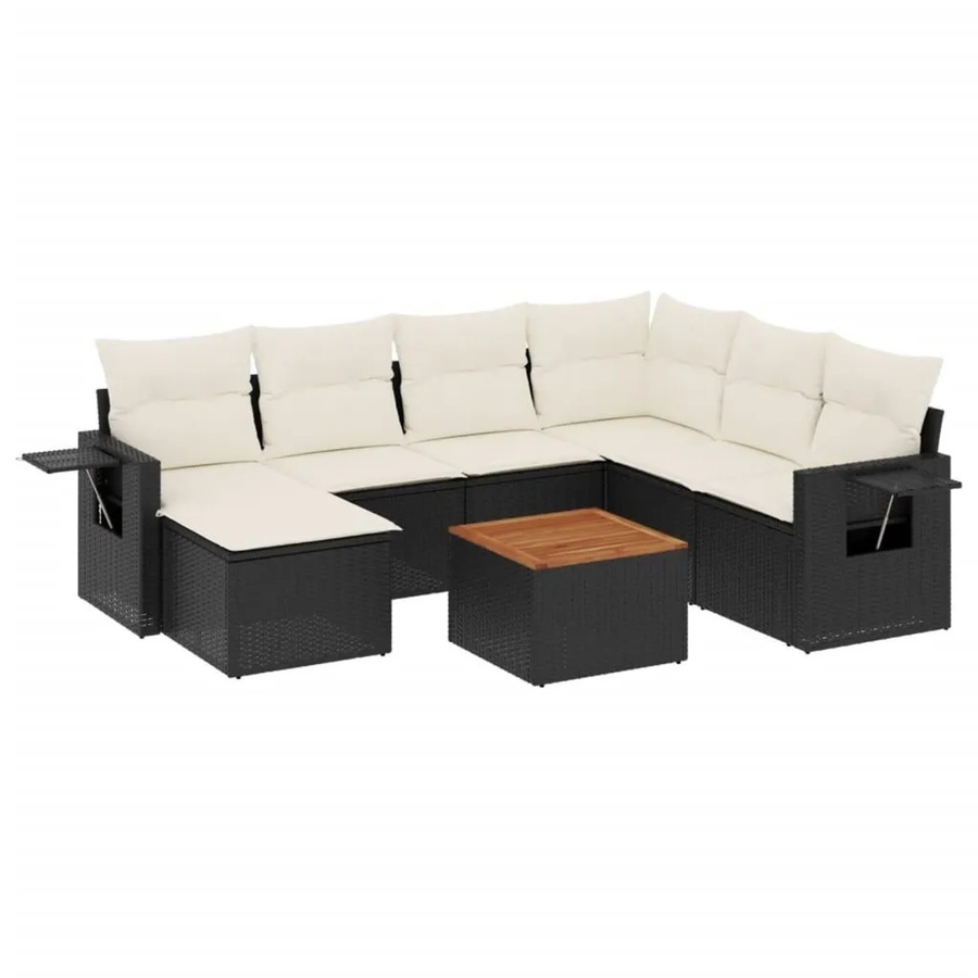 vidaXL 8-teilige Garten-Sofagarnitur aus Polyrattan in Schwarz mit Kissen und Metallrahmen - Bild 2