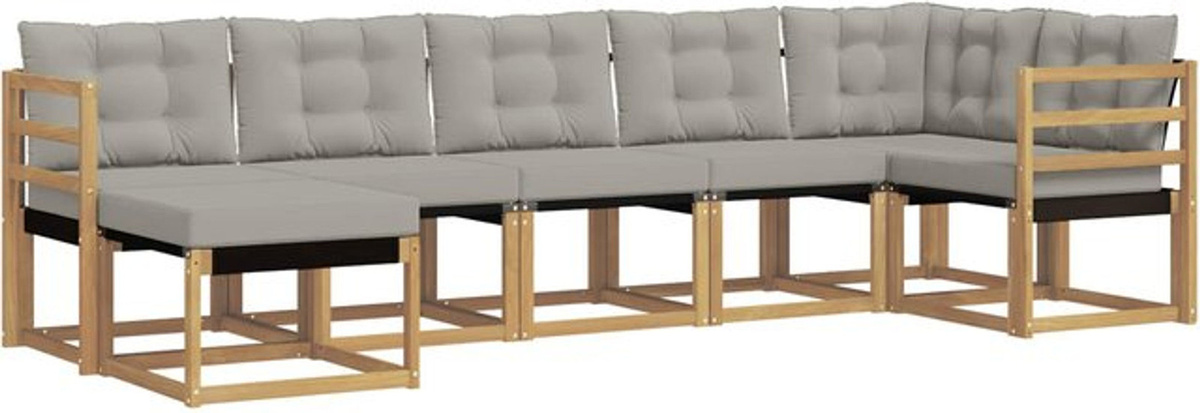 7-teilige Outdoor-Sofagarnitur aus Akazie mit Kissen in Weiß und Grau von vidaXL - Bild 1