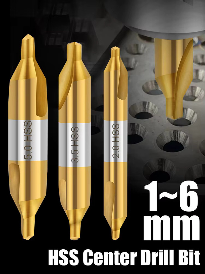 XCAN HSS-Zentrierbohrer Ti-beschichtet in Gold, 60-Grad-Senker für die Metallbearbeitung und Drehmaschinen, Durchmesser: 1,0–6,0 mm - Bild 4