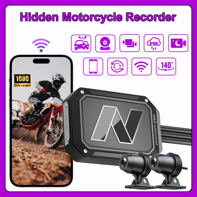 Icreative Motorrad Dashcam mit Dual-1080P-DVR und WLAN, wasserdichte Smart-Connect-Actionkamera in Schwarz - Bild 1