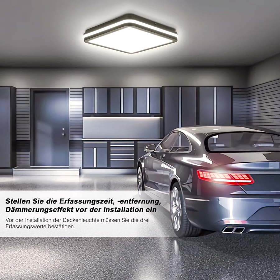LEOEU Quadratische LED Smart Deckenleuchte mit Radar-Bewegungssensor, 18W, 1800LM, 4000K, IP54, Schwarz und Weiß - Bild 2