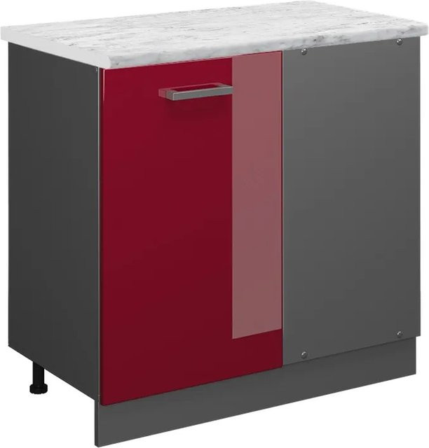 Vicco R-Line Eckunterschrank Küchen Eckschrank Bordeaux Hochglanz B/T/H: 86 x 46 x 81,6 cm - Bild 1